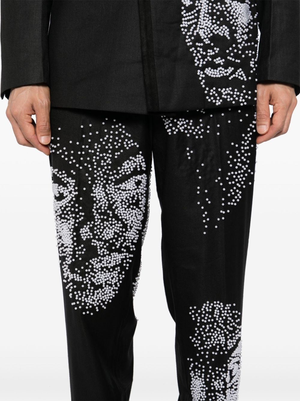 faux-pearl embellishment straight leg trousers - 5