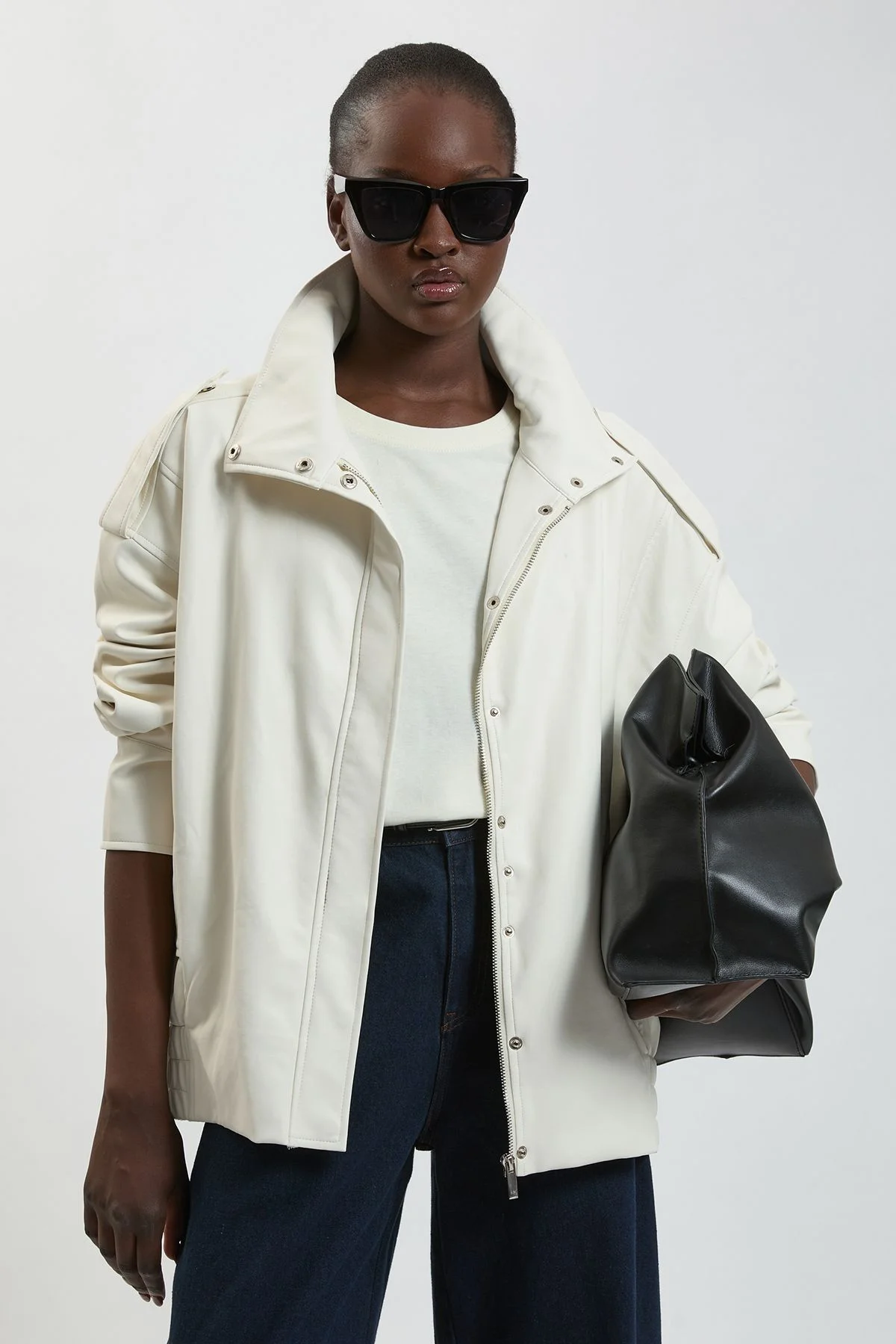 Faux Leather Relaxed Cocoon Jacket - 1