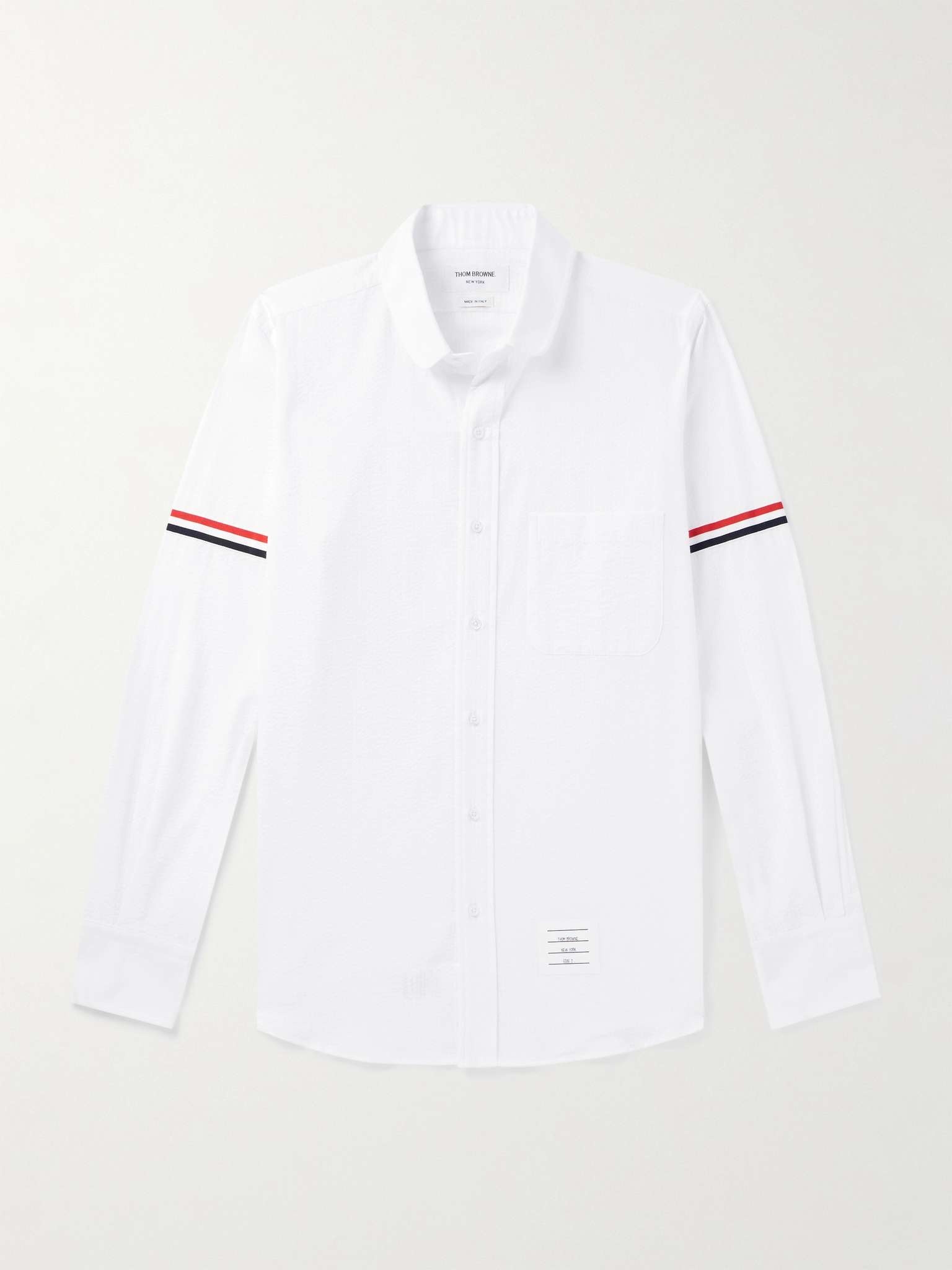Penny-Collar Striped Grosgrain-Trimmed Cotton-Seersucker Shirt - 1