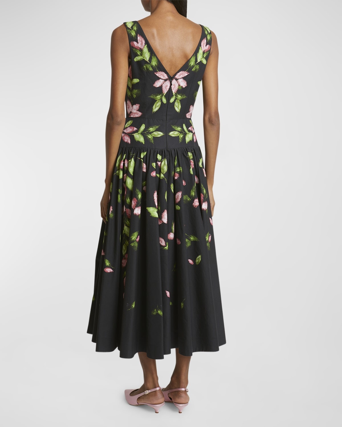 Floral Drop-Waist Sleeveless Midi Dress - 4