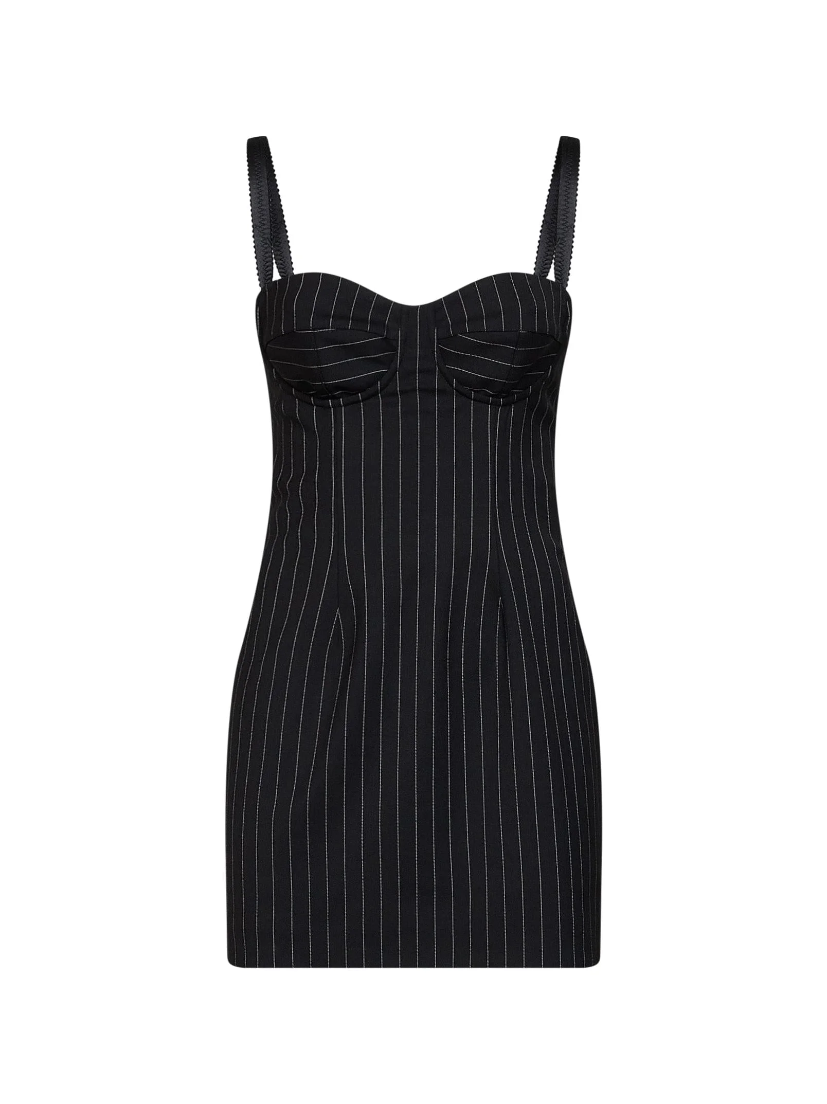 Dolce & Gabbana Women Black Stretch Pinstriped Wool Bustier Mini Dress - 1