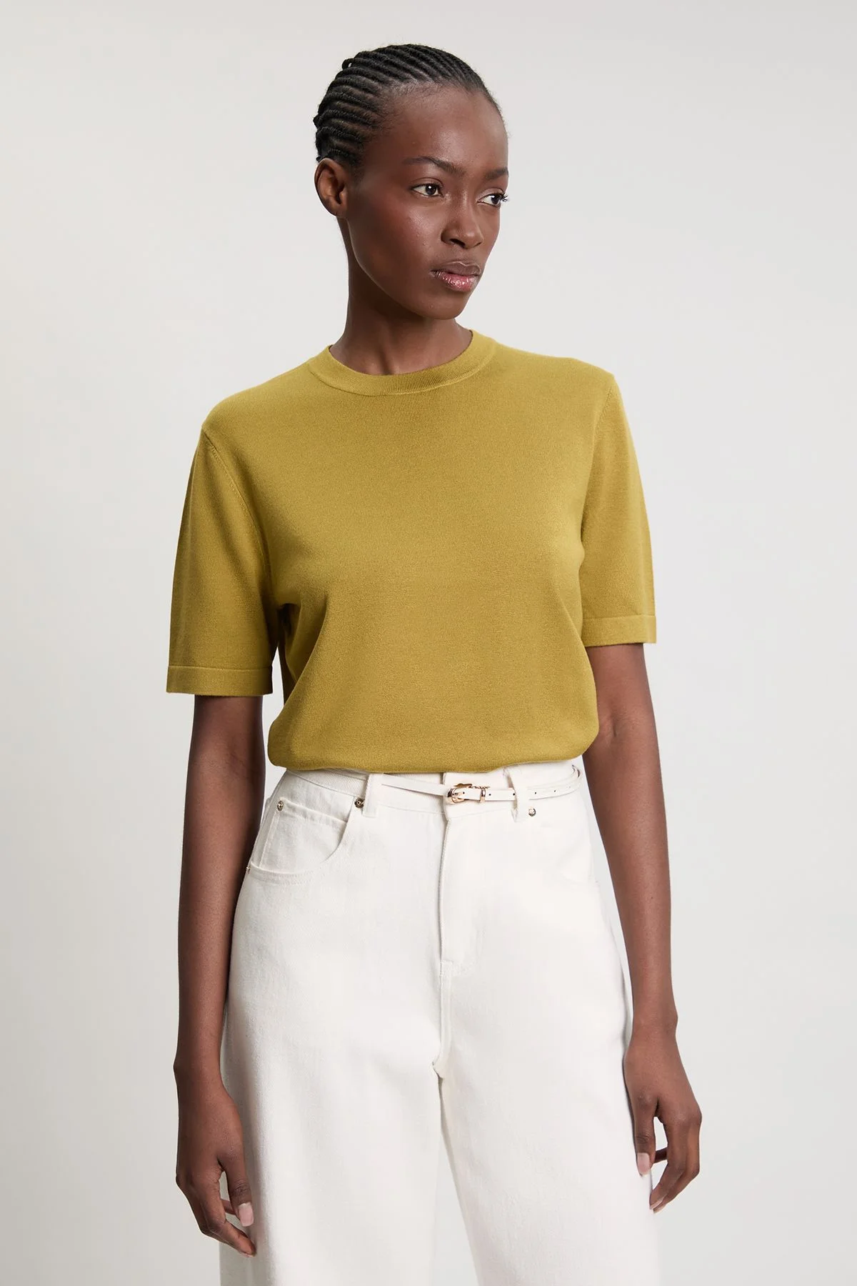 Viscose Blend Knit Crew Neck Short Sleeve Top - 1