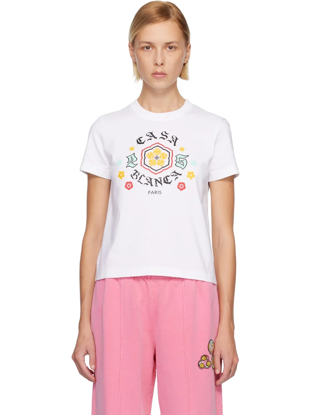 White Emblem Fitted Short Sleeve T‑shirt - 1