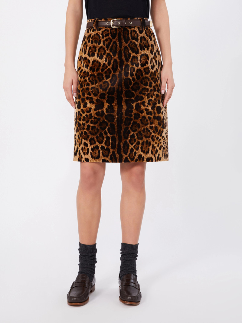 FALANGE Flared printed velvet mini skirt - BROWN 3