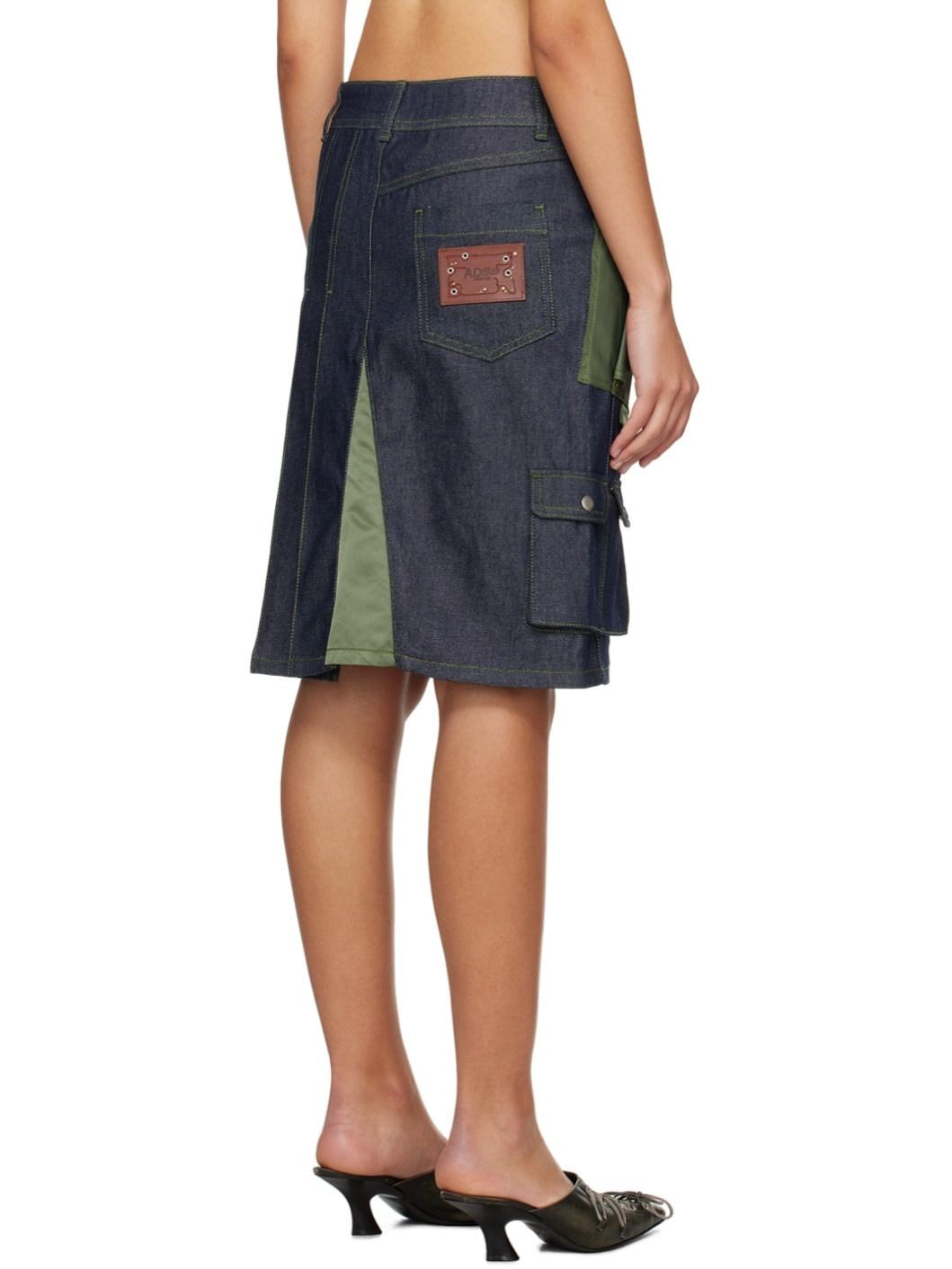 Blue & Khaki Marta Half-Pleats Midi Skirt - 3