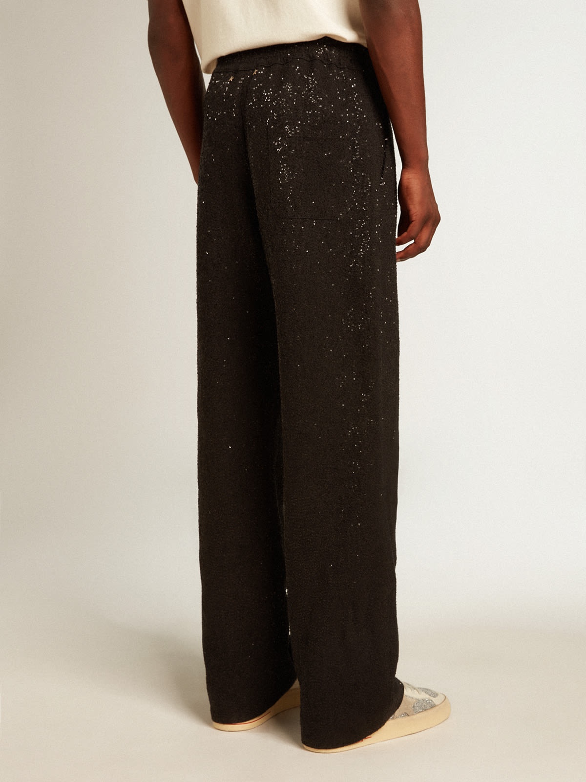 Men’s black joggers in linen blend with sequins - 4