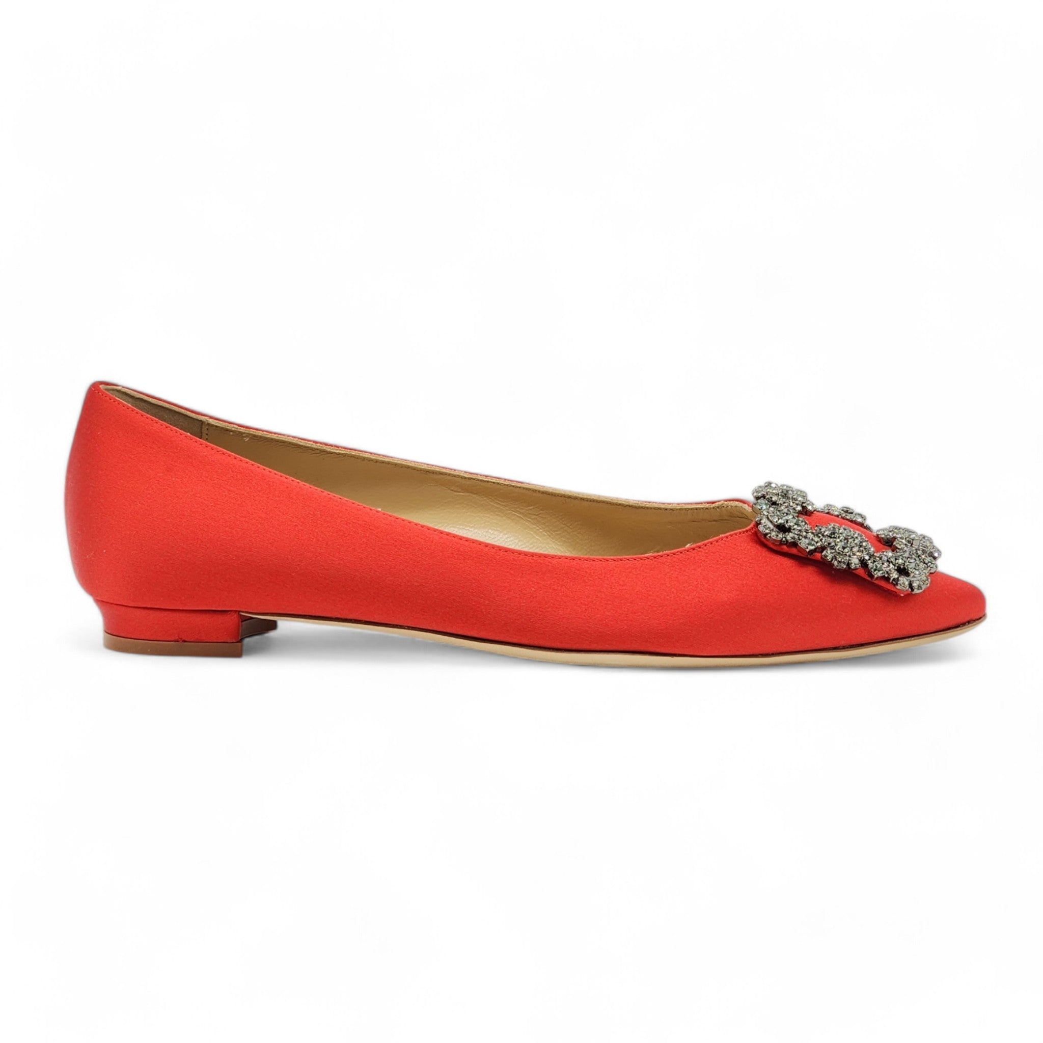 Manolo Blahnik Hangisiflat Jewel Buckle Flat Pumps - Satin - Red 35 - 2