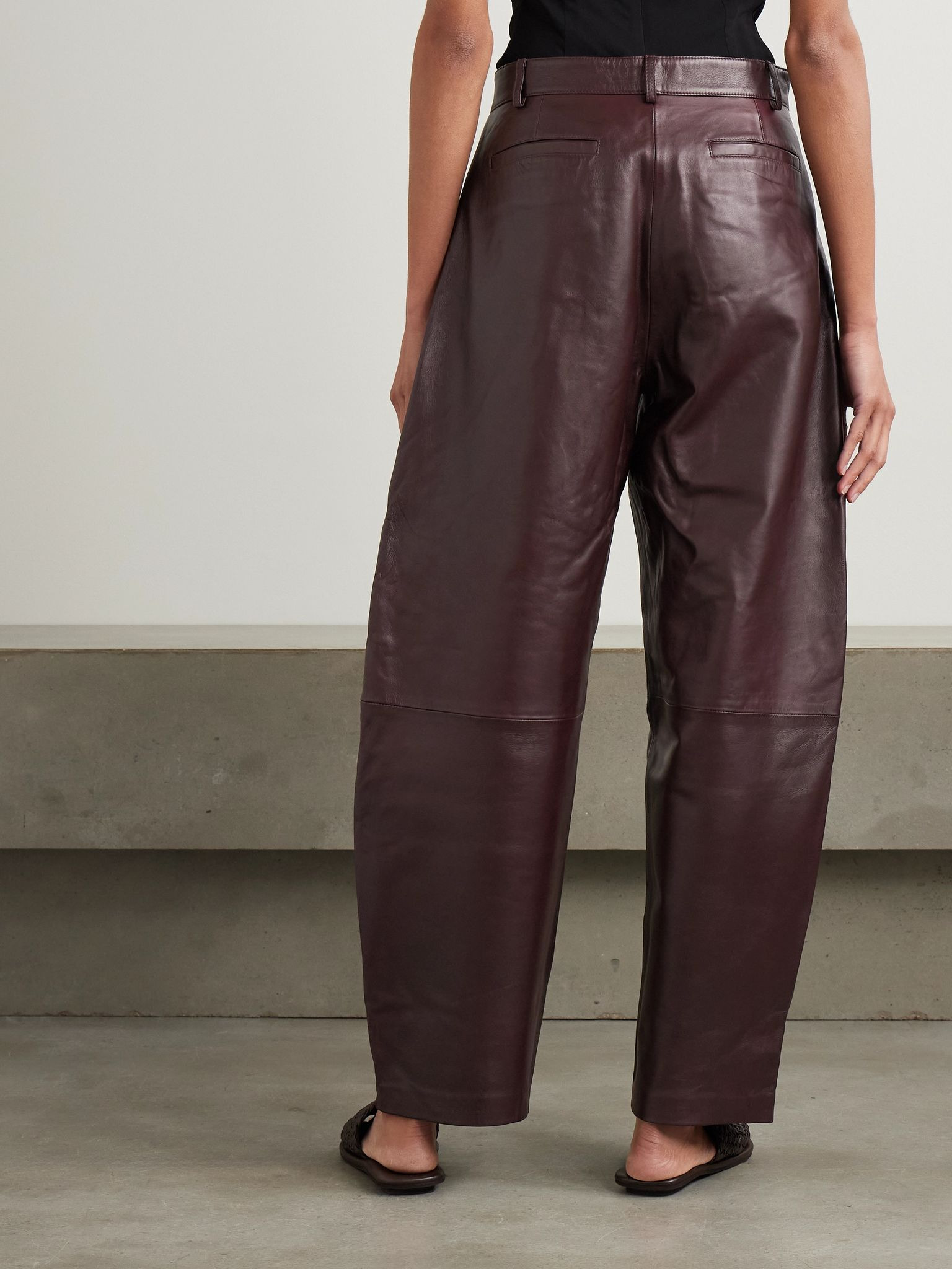 Leather tapered pants Burgundy - 4