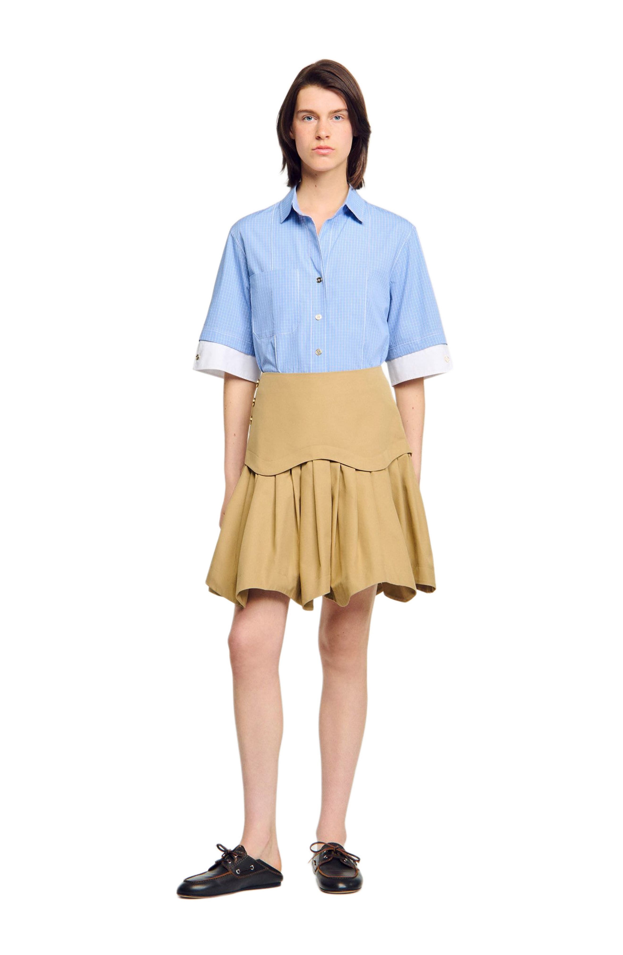 SANDRO Mini flared pleated skirt in Beige at Nordstrom - 6