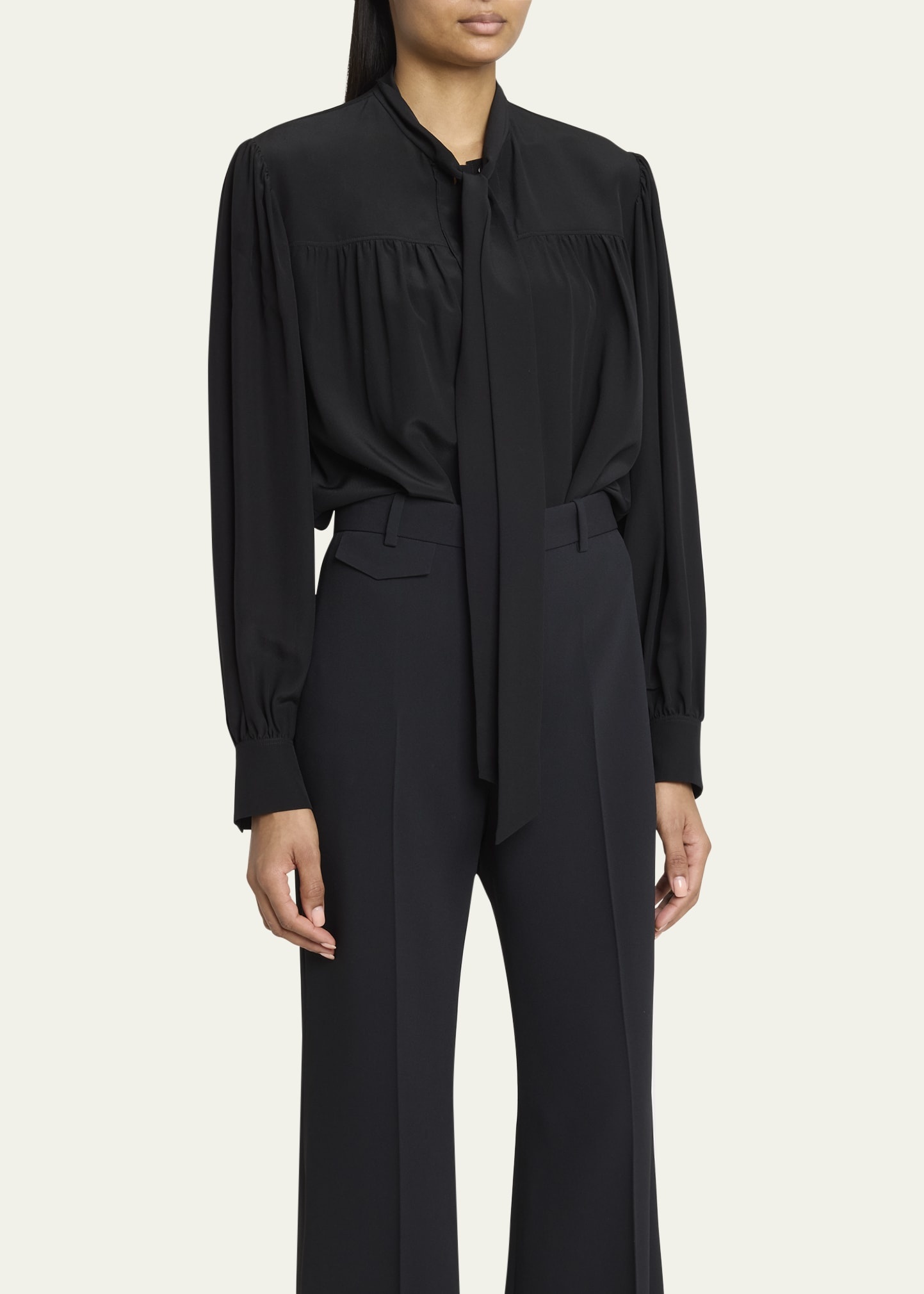 Organic Silk Crepe De Chine Neck-Scarf Blouse - 4