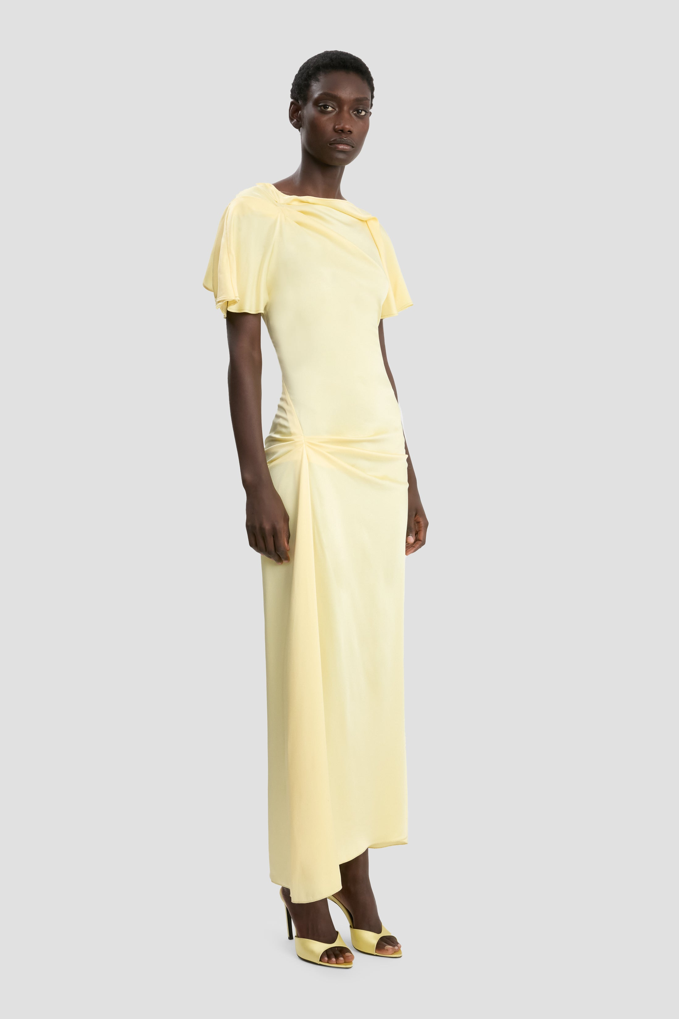 Draped Cap Sleeve Dress In Daffodil Yellow - 3