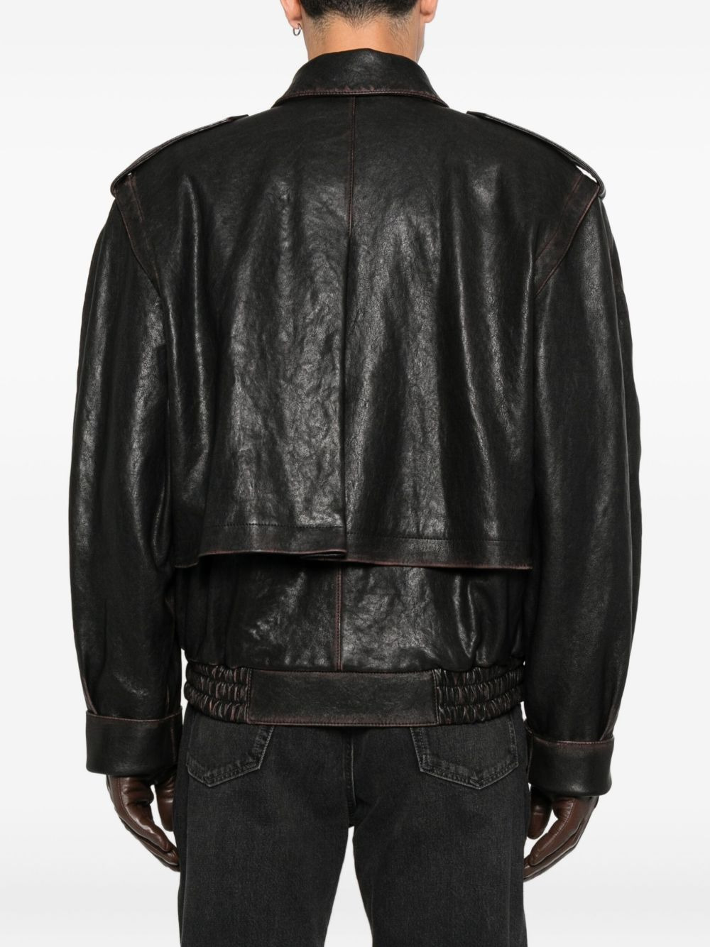 leather zip-fastening jacket - 4