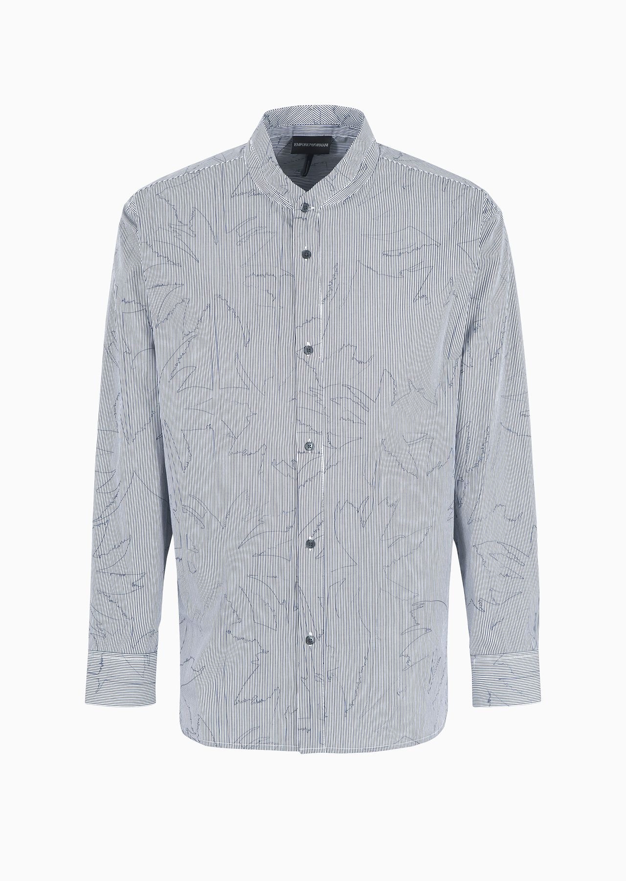 Comfort-fit shirt with guru collar in striped cotton with a palm-tree print - 1