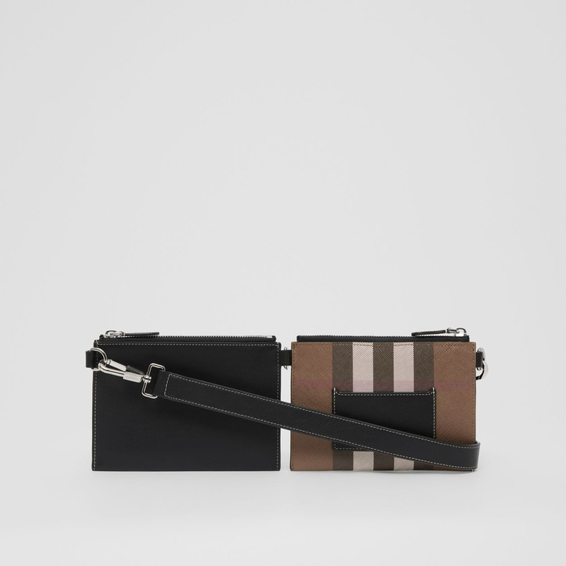 Check and Leather Link Pouch Crossbody Bag 8