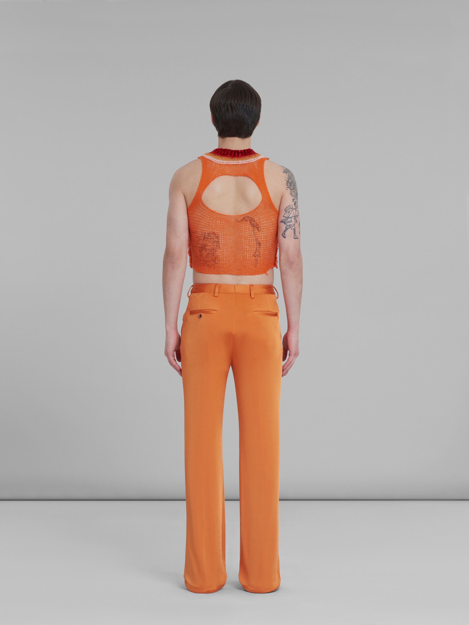 ORANGE STRETCH VISCOSE ORGANZINE TROUSERS - 3