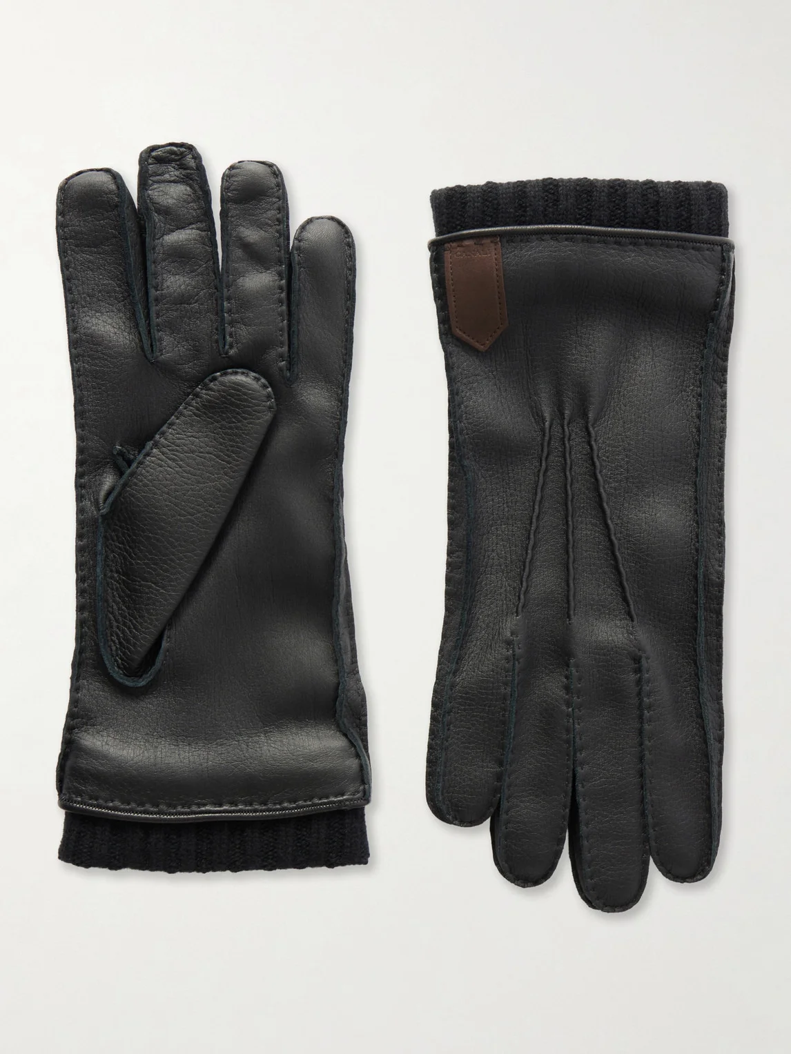 Ribbed Cashmere-Trimmed Leather Gloves - 1