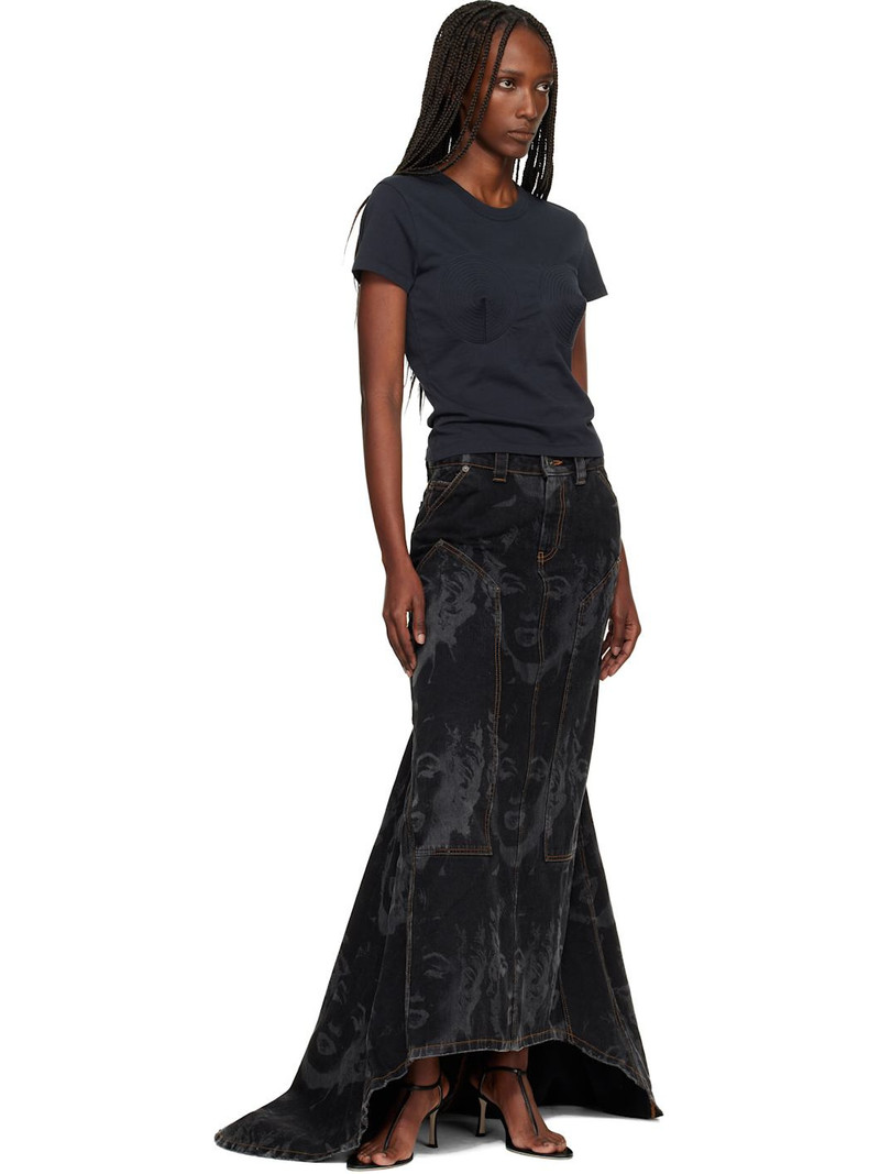 VAQUERA Black Prom Denim Maxi Skirt outlook