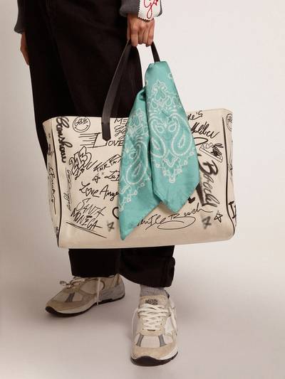 Golden Goose White East-West California Bag with contrasting black graffiti print outlook