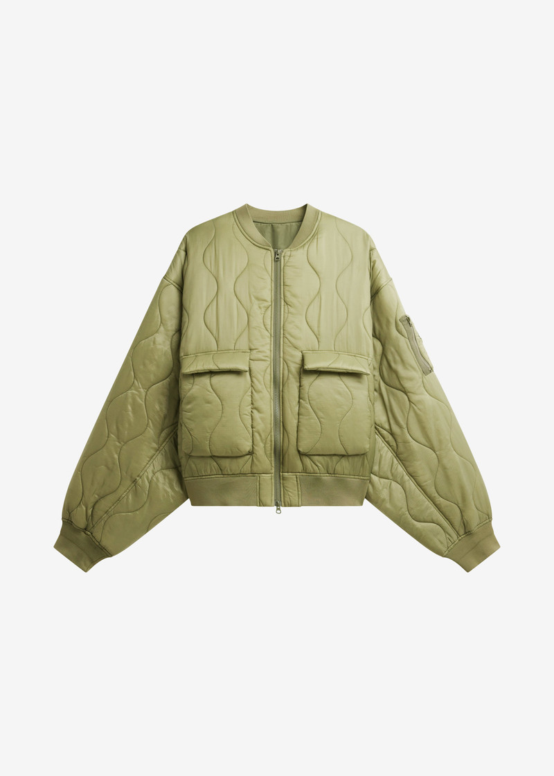 Halsey Quilted Bomber Jacket - Moss Green 1