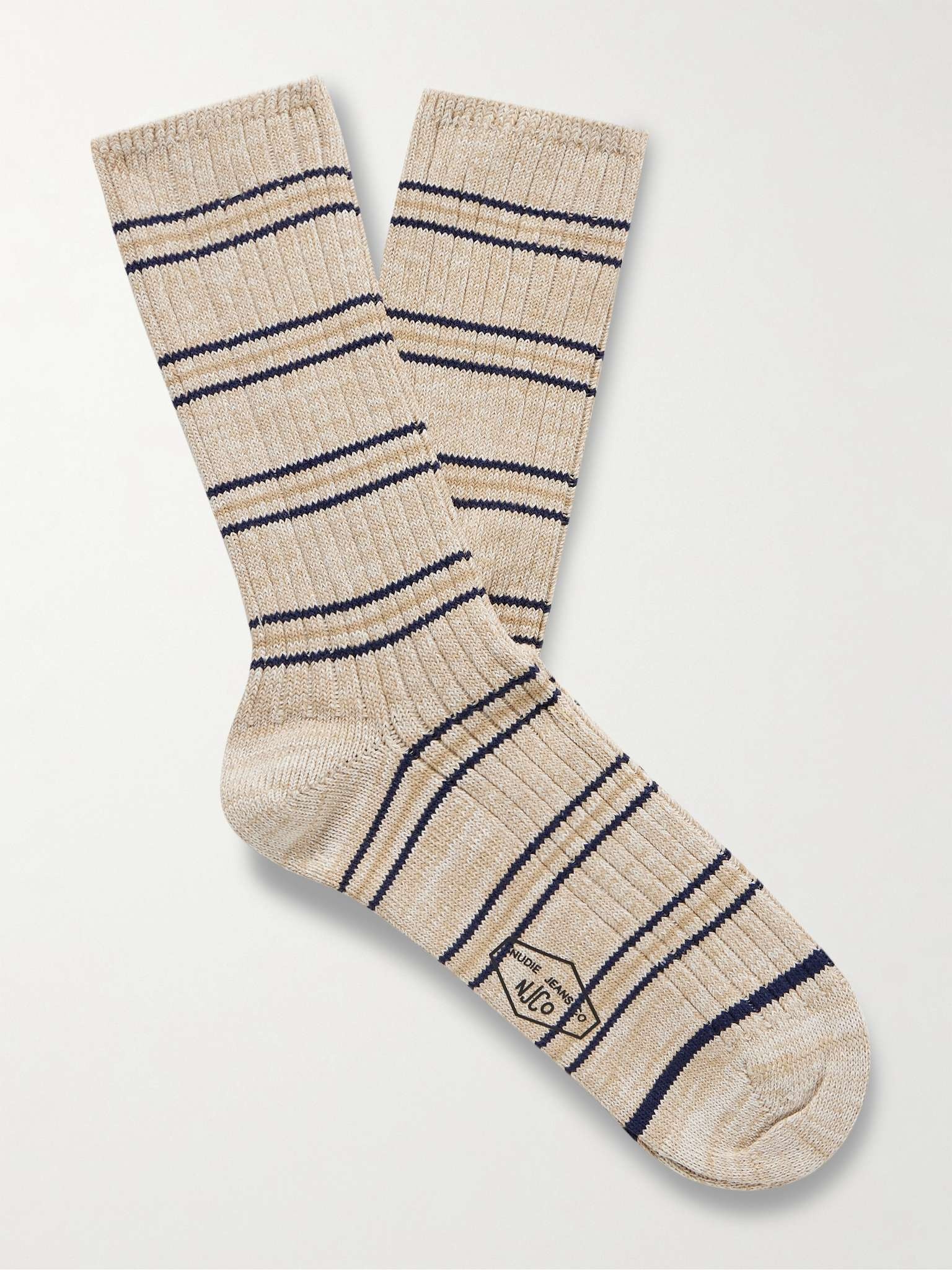 Striped Ribbed-Knit Socks - 1