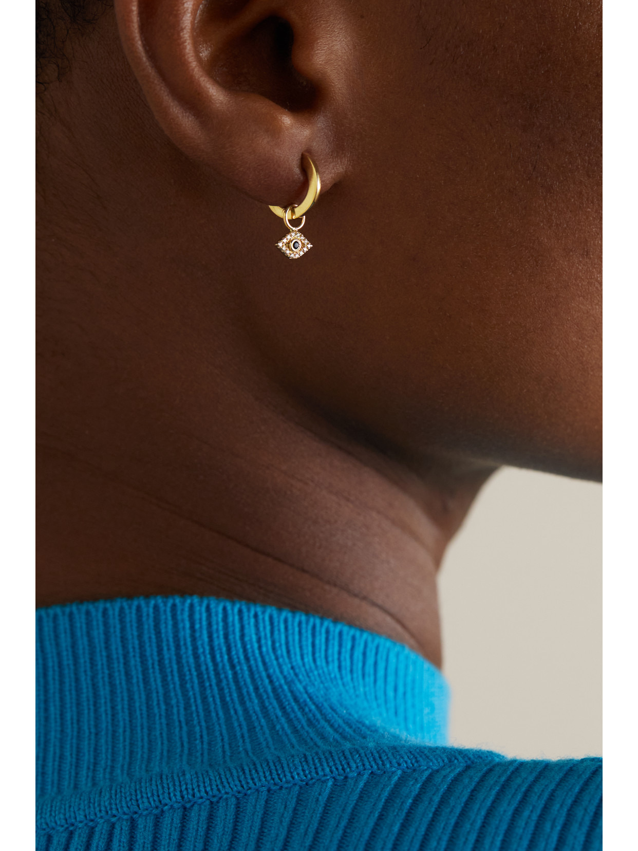 Small Evil Eye 14-karat Gold, Diamond And Sapphire Hoop Earrings - 2