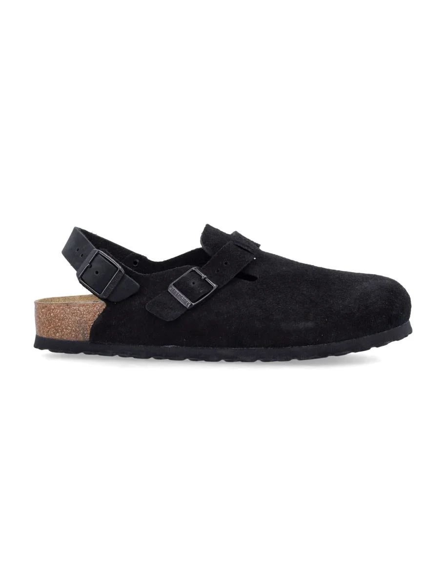 Birkenstock Tokio Black Nubuck Leather Mules With Strap - 1