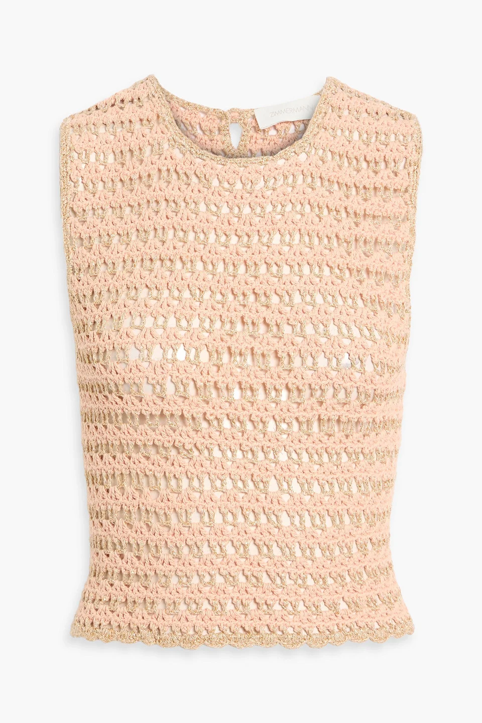 Cropped metallic crochet-knit cotton-blend top - 1