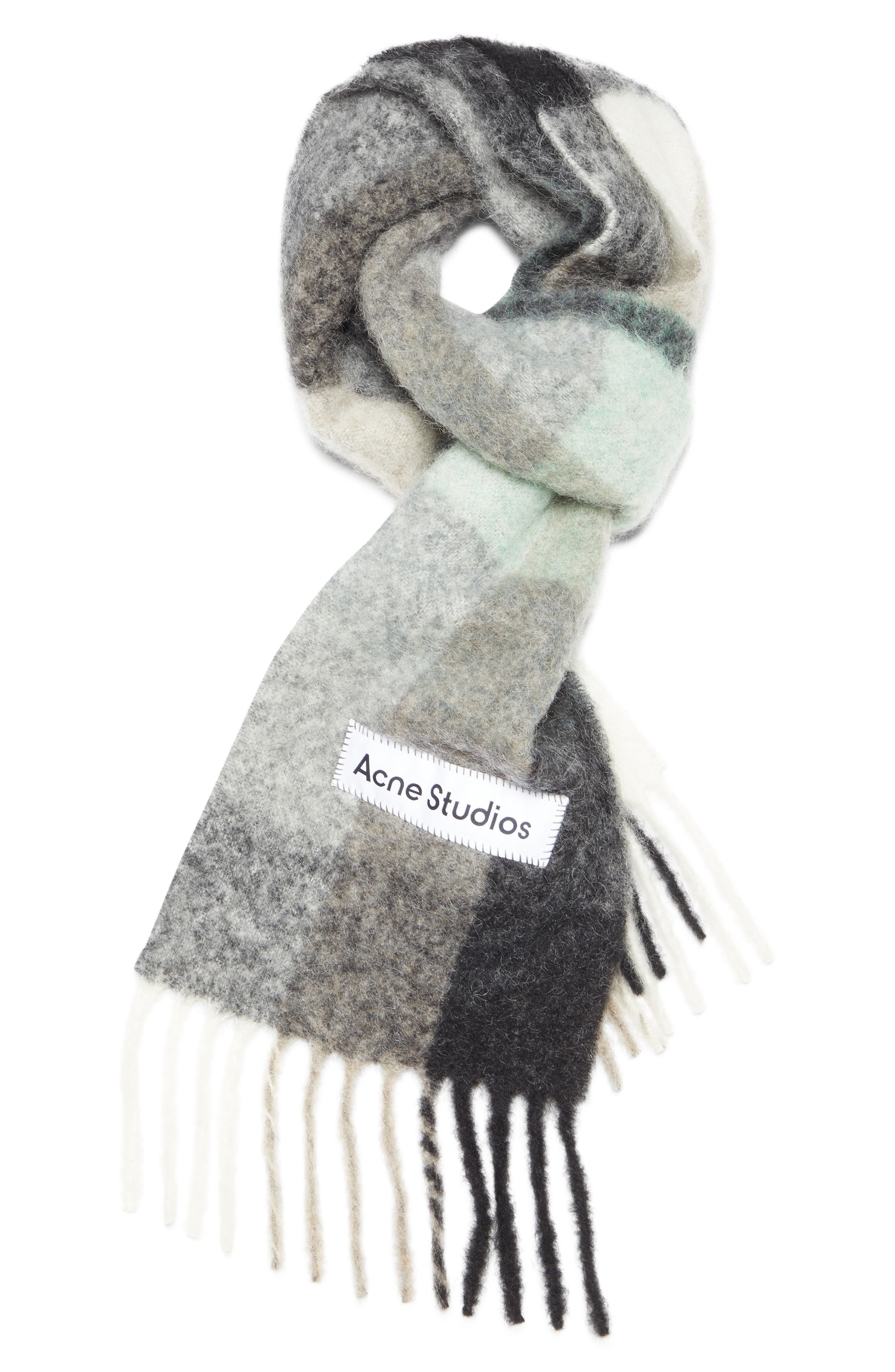 Acne Studios Vally Plaid Alpaca, Wool & Mohair Blend Scarf in Green/Grey/Black at Nordstrom - 3