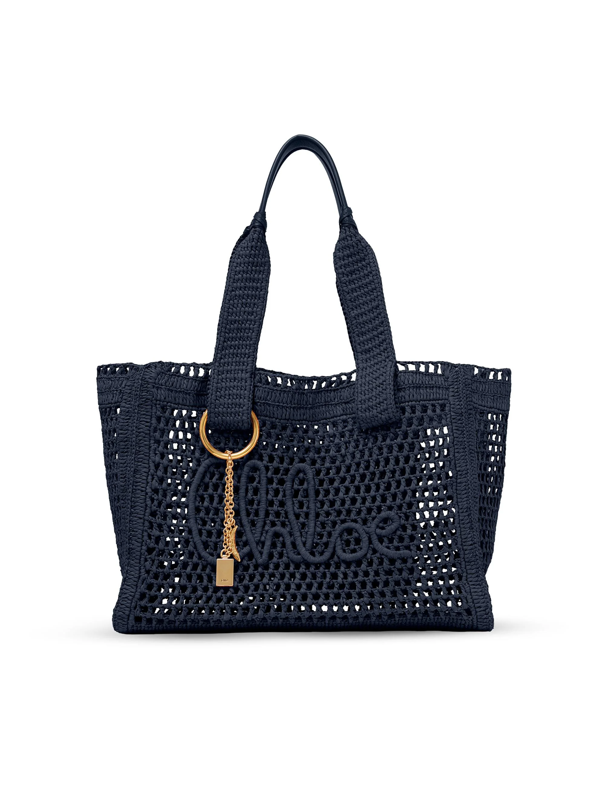 Women's Summer Banana Raffia Tote Bag - Parisian Night - 1