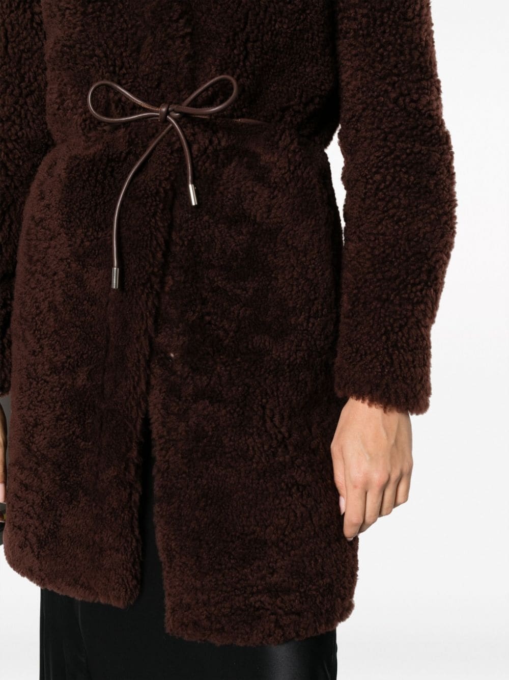 belted shearling coat - 5