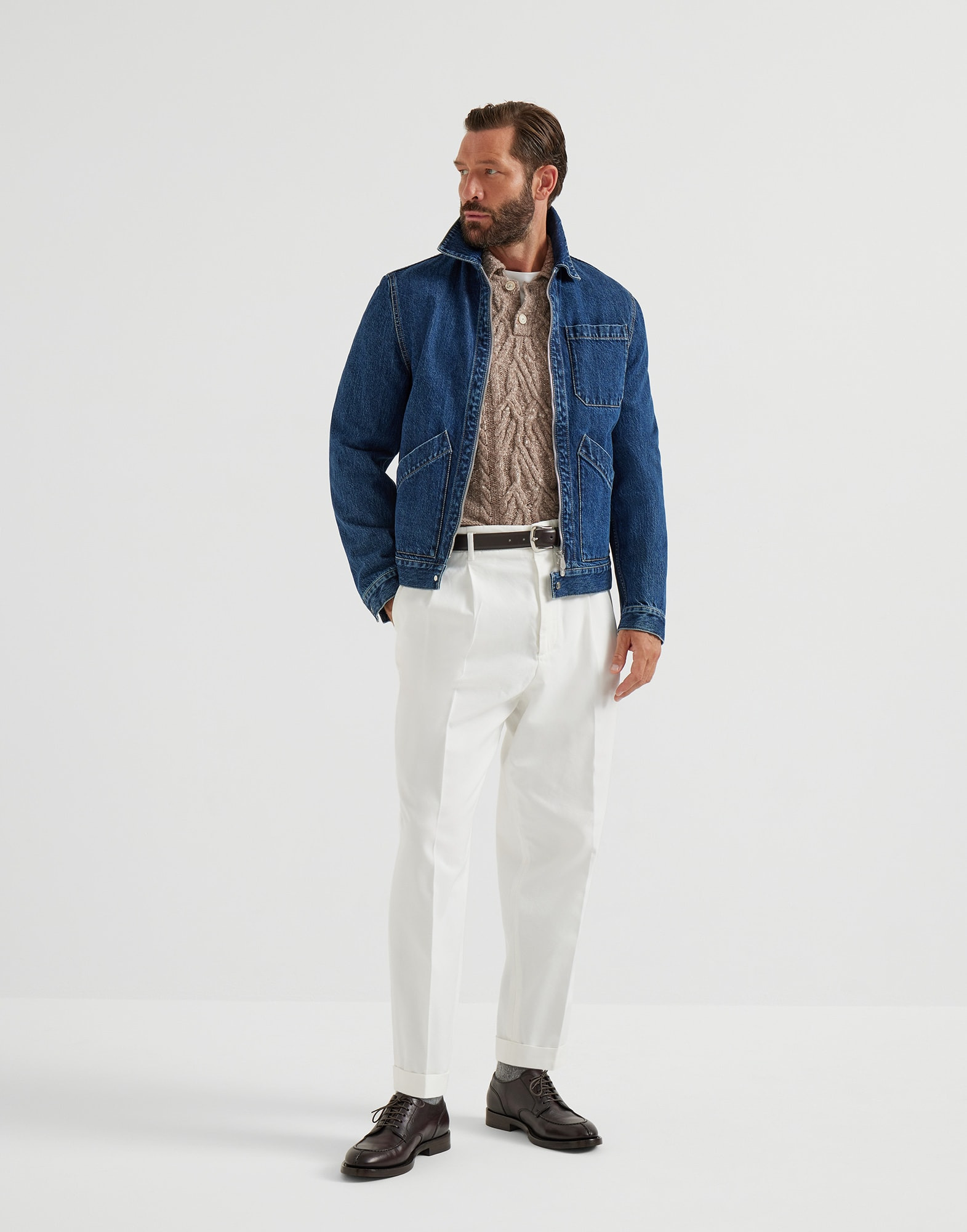Flecked cashmere wide cable knit polo shirt - 5