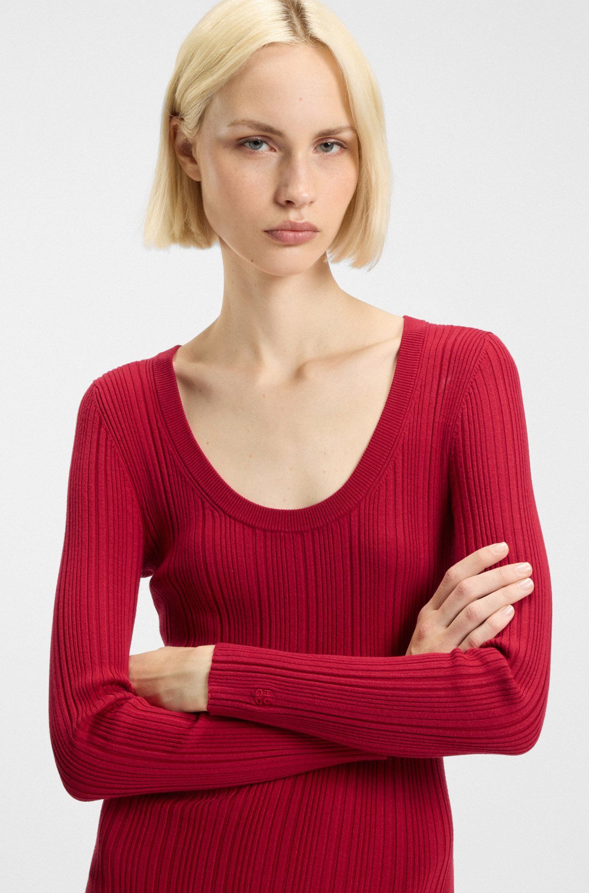 SLIM-FIT MIDI DRESS IN RIBBED CREPE FABRIC - 4
