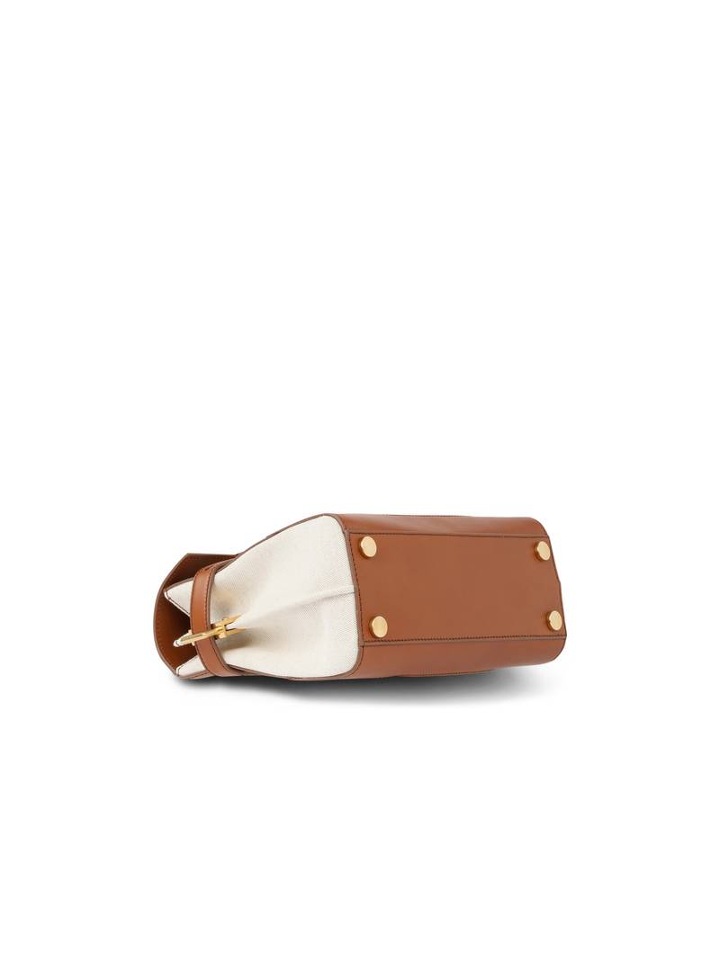 Ecru canvas B-Buzz 23 bag with brown leather panels 4