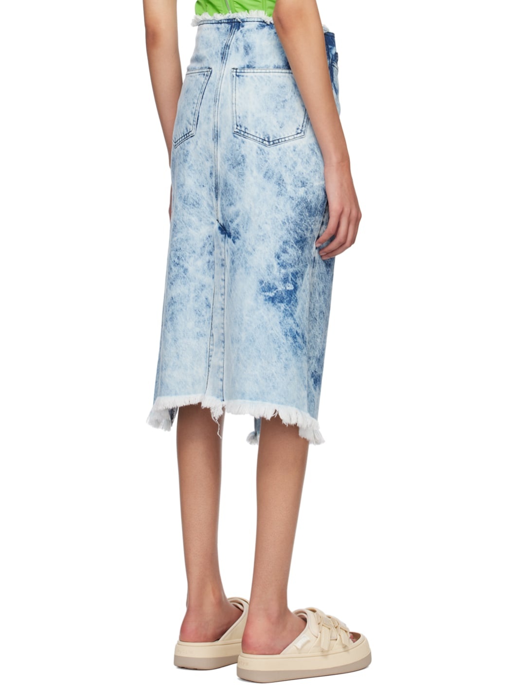 Blue Acid Wash Denim Midi Skirt - 3