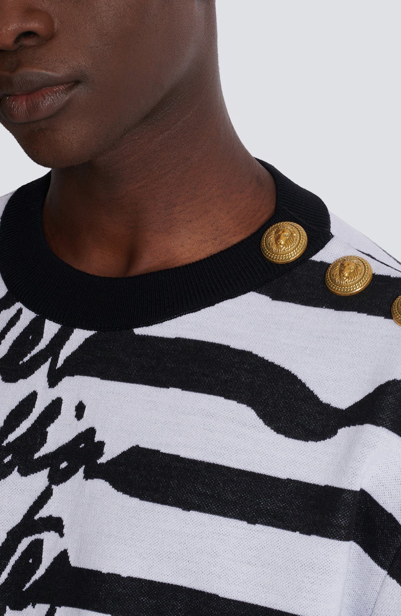 Balmain Love Letter Marinière Stripe Merino Wool Sweater in White/Black at Nordstrom - 4