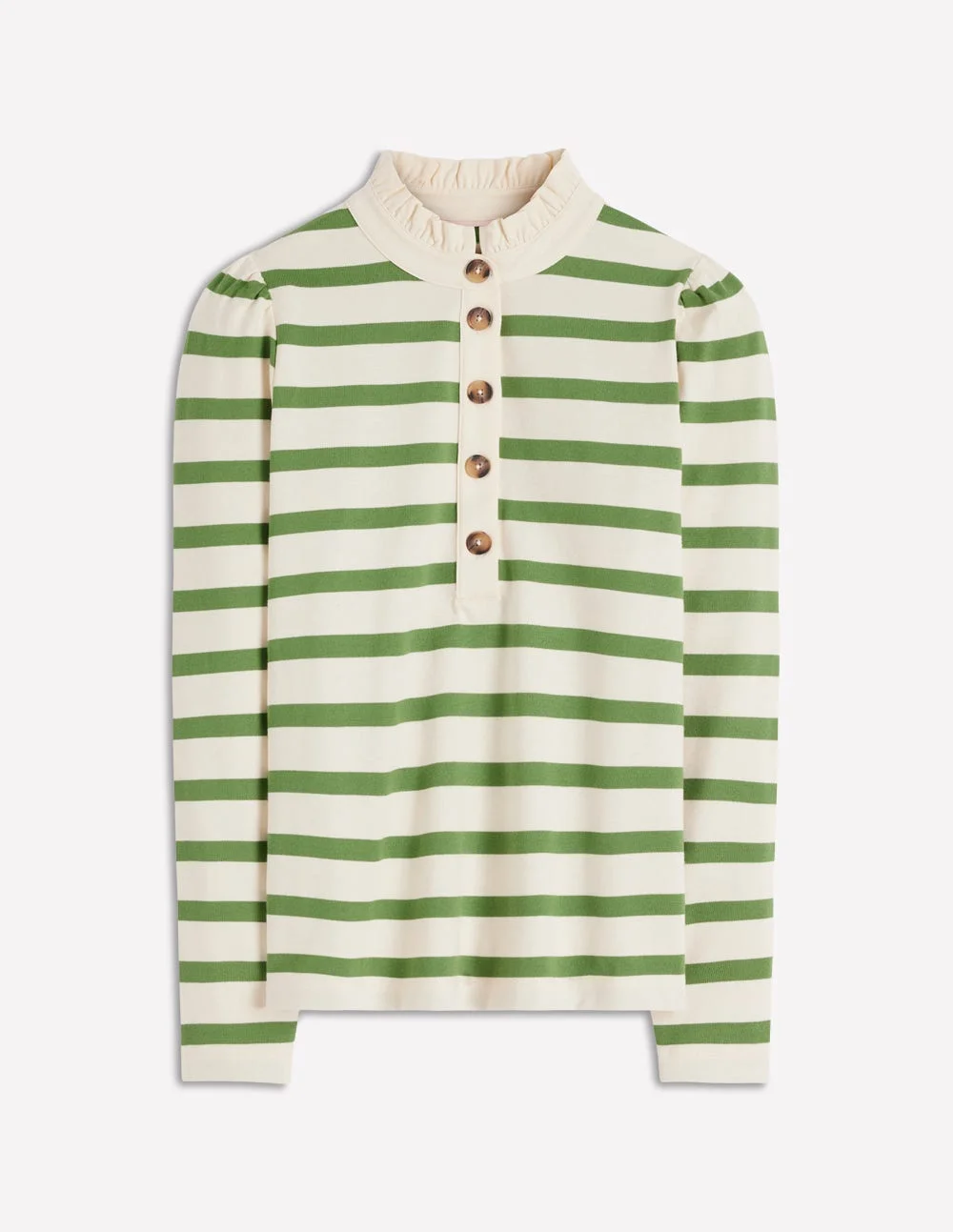 Ruffle Collar Mariner-Ivory and Safari Green Stripe - 1