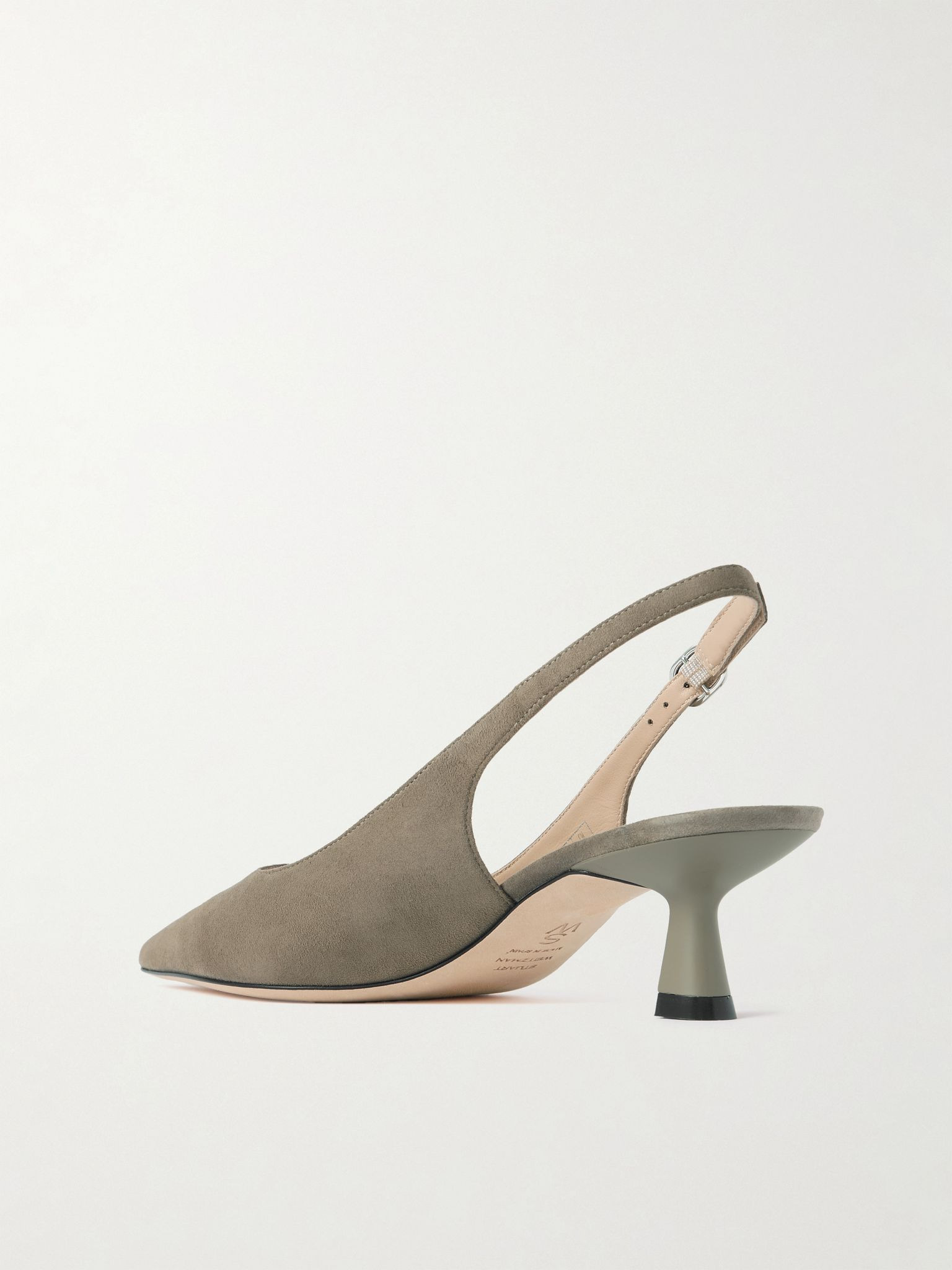 Stuart Sculpt leather-trimmed suede slingback pumps Taupe - 3