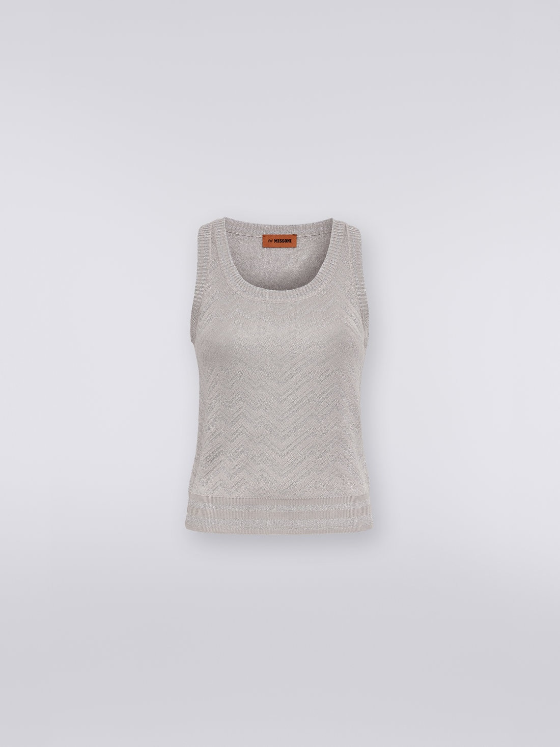 Viscose blend tank top with tone-on-tone chevron and lamé - 1