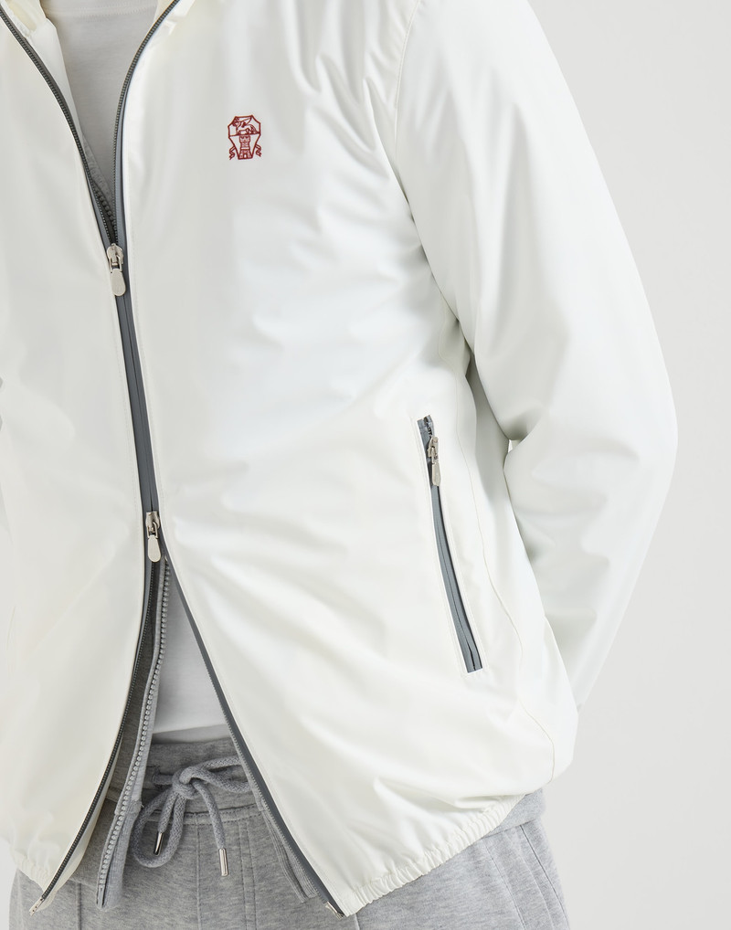Bonded nylon hooded outerwear jacket with logo 4