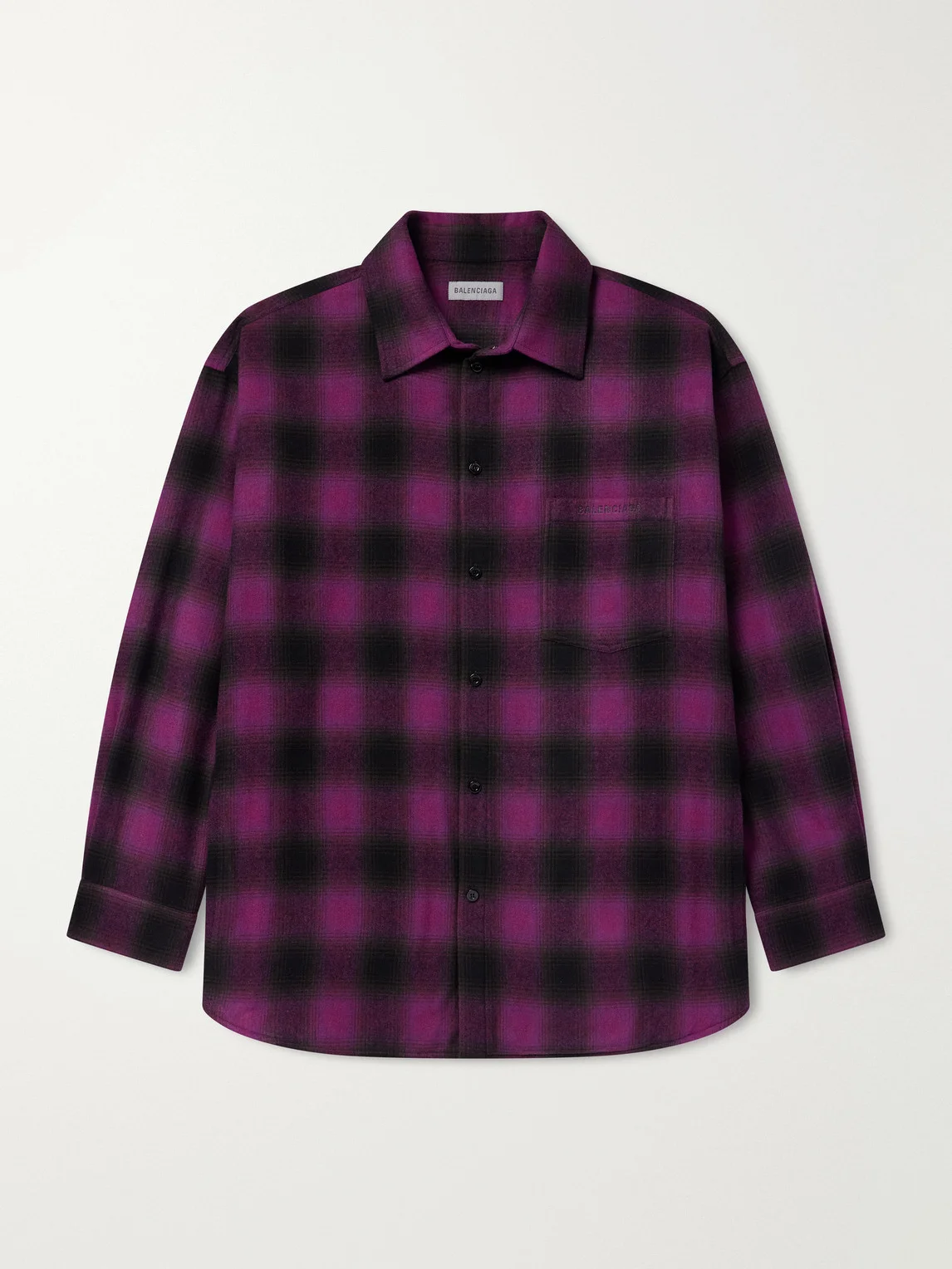 Logo-Debossed Checked Wool-Blend Flannel Overshirt - 1