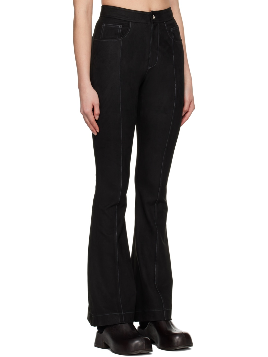 Black Paneled Faux-Leather Trousers - 2