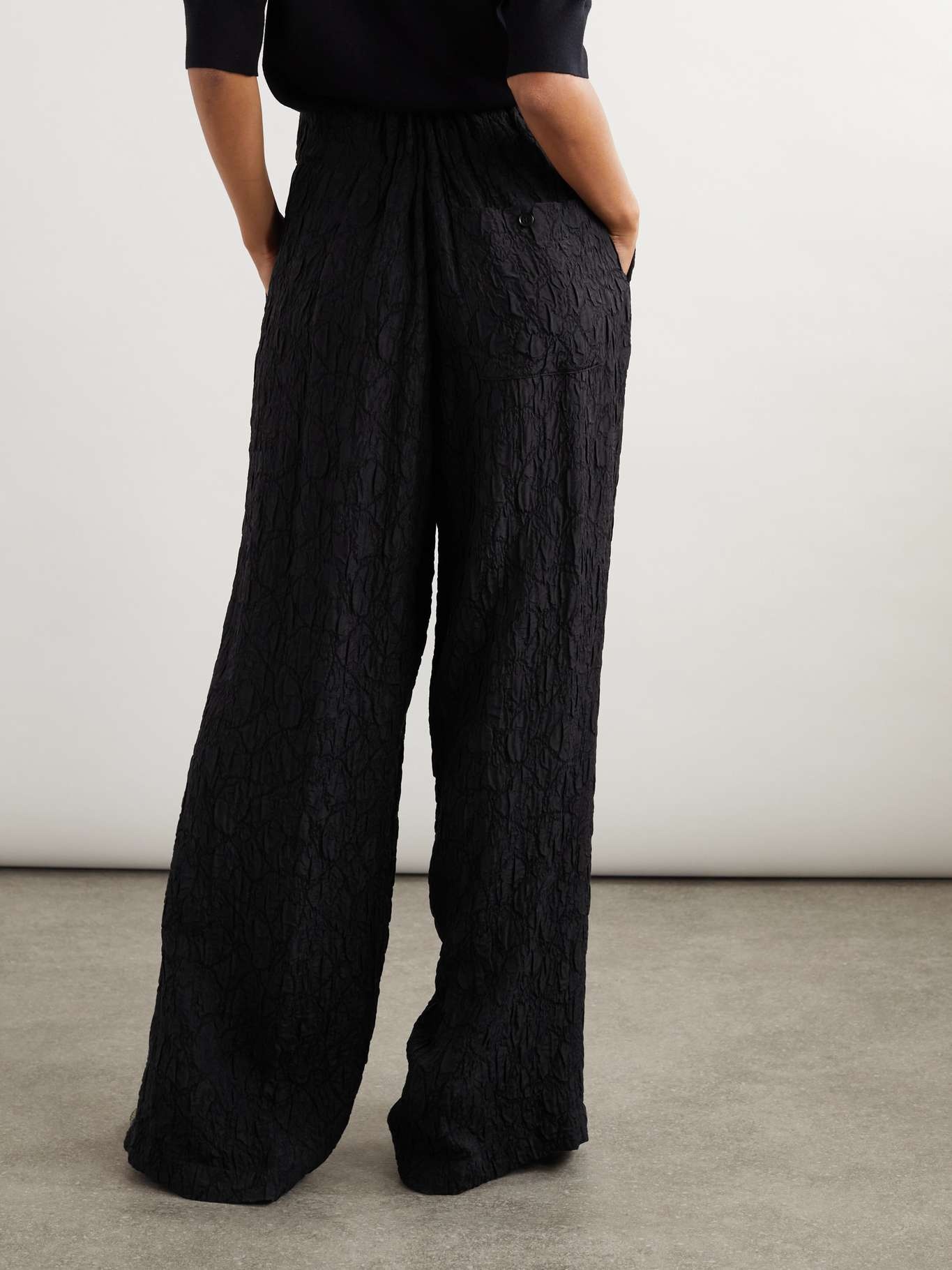Textured woven wide-leg pants Black - 4