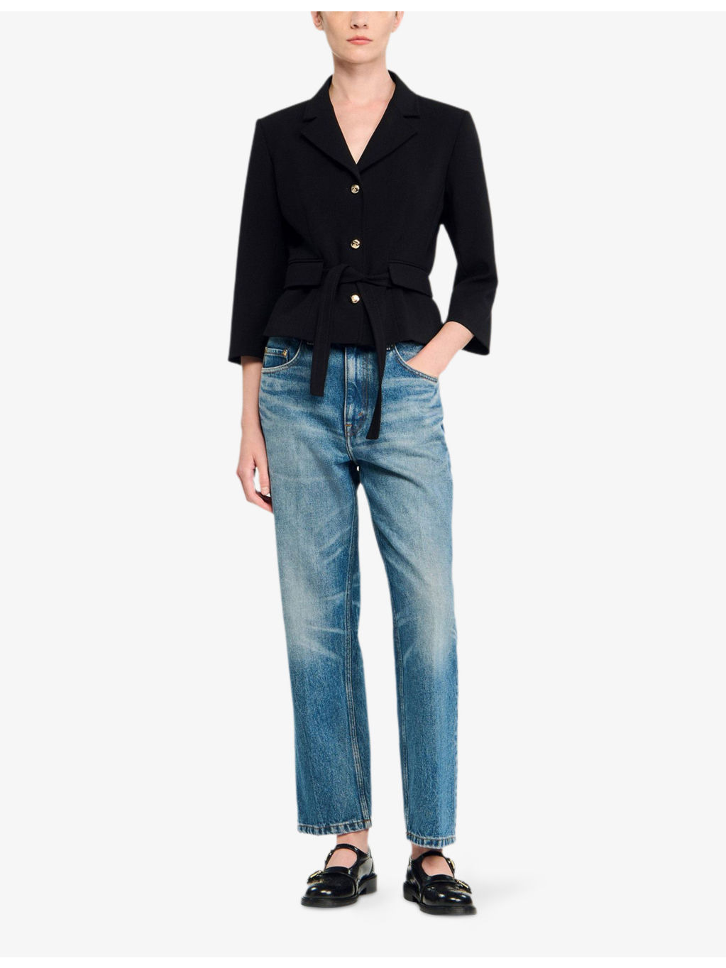 Notch-Lapel Cropped Stretch-Woven Jacket - 2