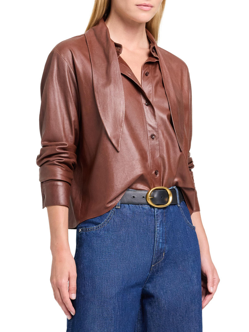 Women's Tieneck Leather Shirt - Cigar 4