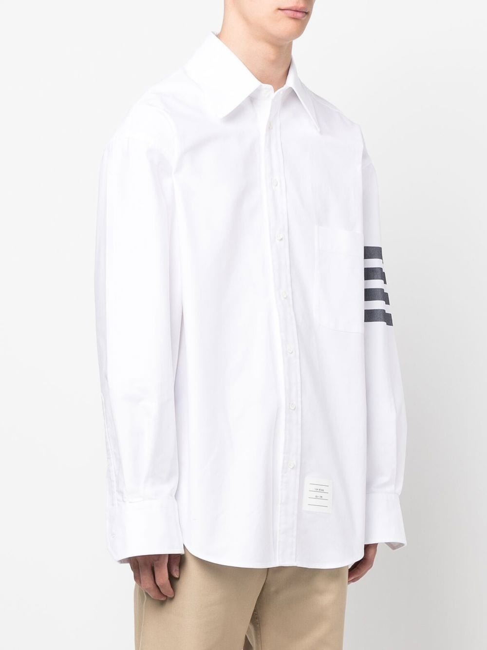 THOM BROWNE MEN OVERSIZED LONG SLEEVE BUTTON DOWN SHIRT IN SOLID OXFORD WITH WOVEN 4 BAR - 1