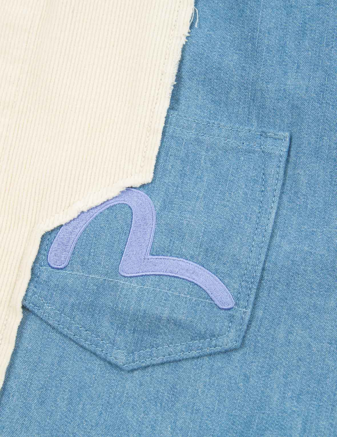 TEAR-OFF DESIGN FABRIC BLOCKING CORDUROY SHIRT DRESS - 7