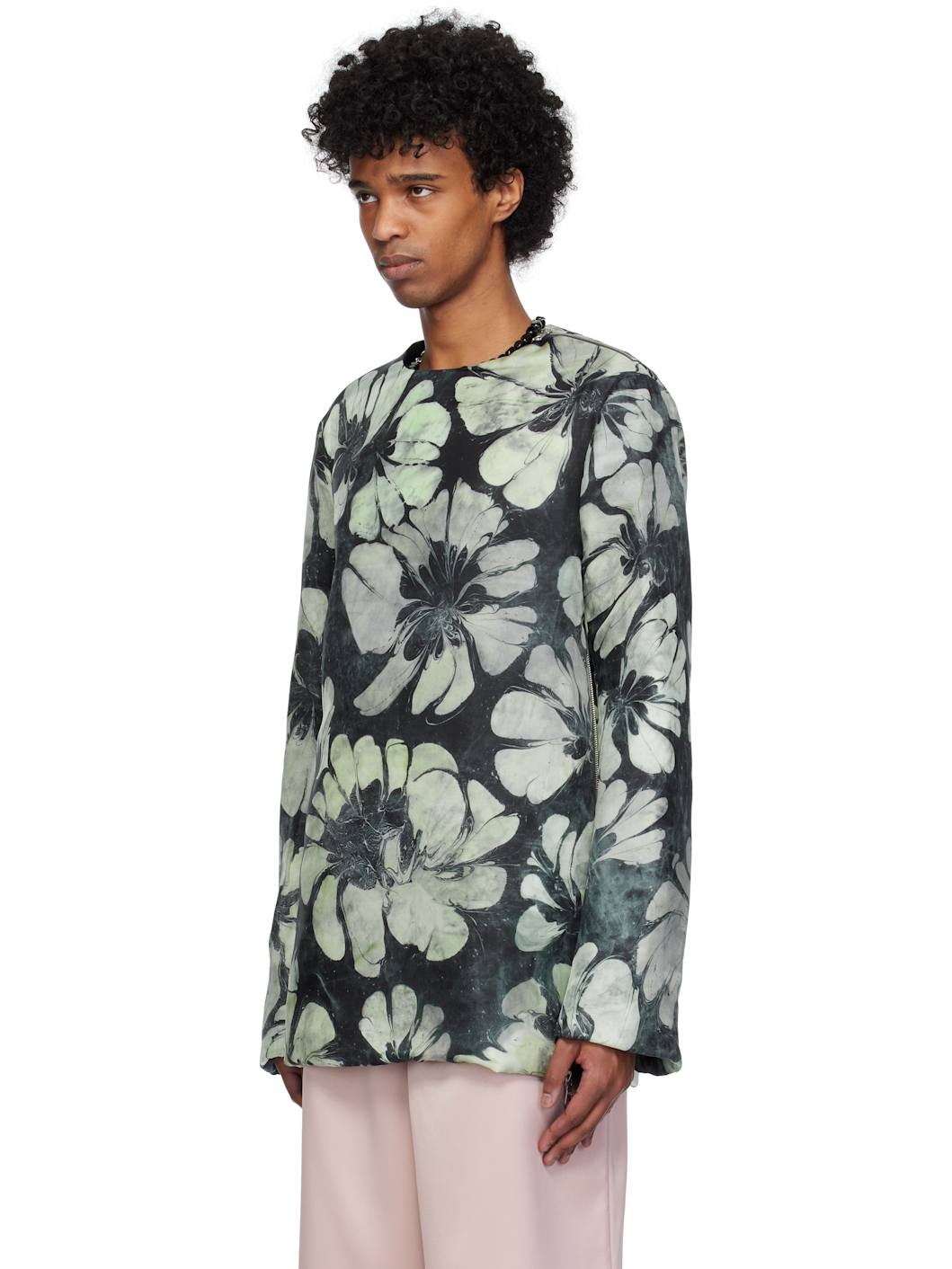 Green & Navy Silk Long Sleeve Top - 4