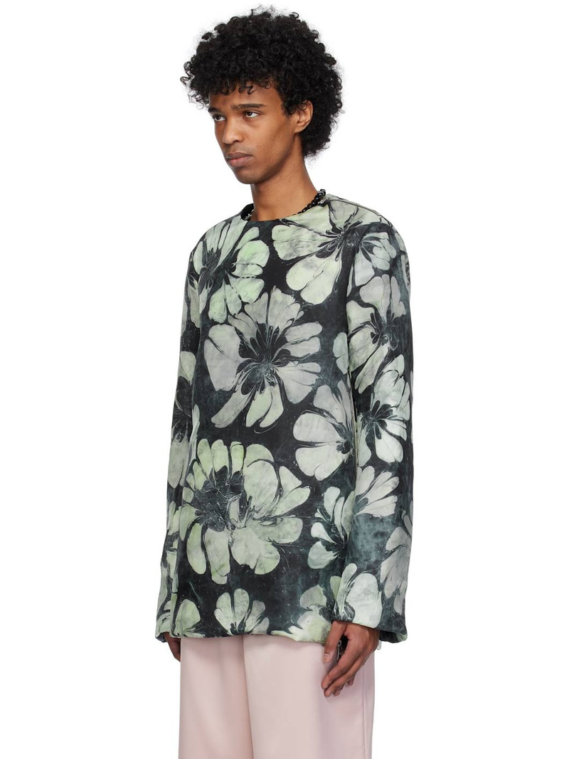 Dries Van Noten Green & Navy Silk Long Sleeve Top outlook