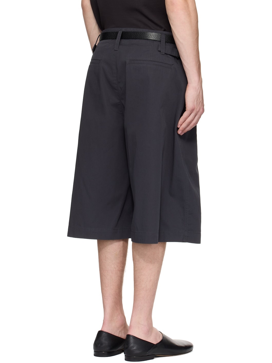 Gray Maxi Pleated Bermuda Shorts - 3