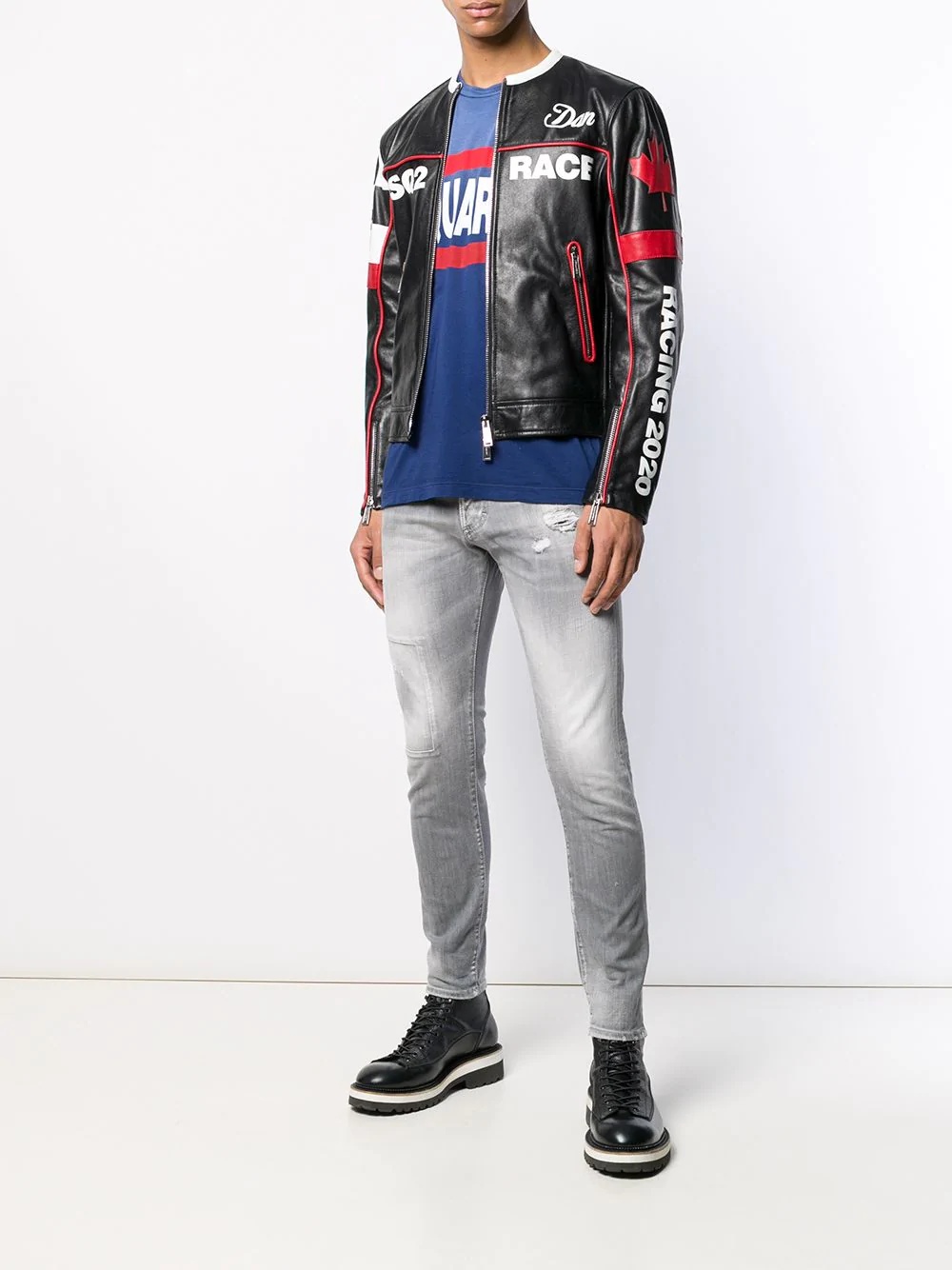 Racing logo print biker jacket - 2